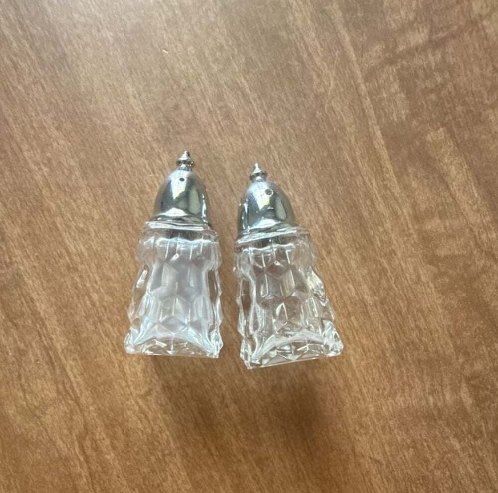 Vintage Fostoria Colony Swirl Glass Salt and Pepper Shaker Set with Chrome Tops